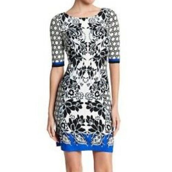 Eliza J ej8m7233 Dress  Size 14 Floral Print Sheath Blue Cobalt - Picture 1 of 8